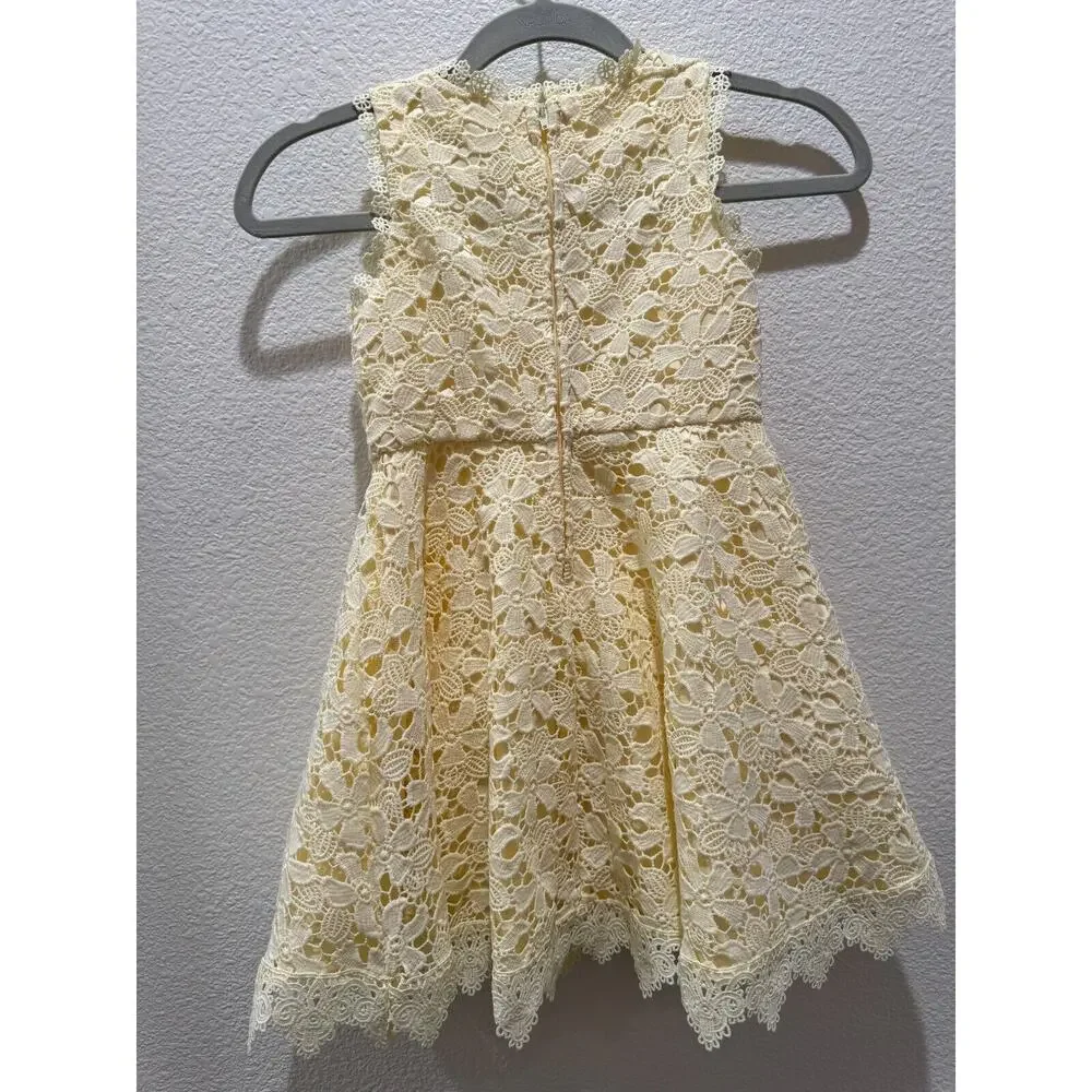 Rare Editions - Yellow Crochet A-Line Skater Dress - Girls Size 6
